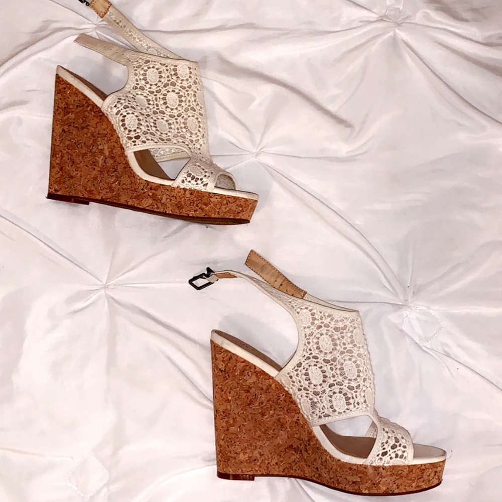 Lucky Brand White Lace Wedges